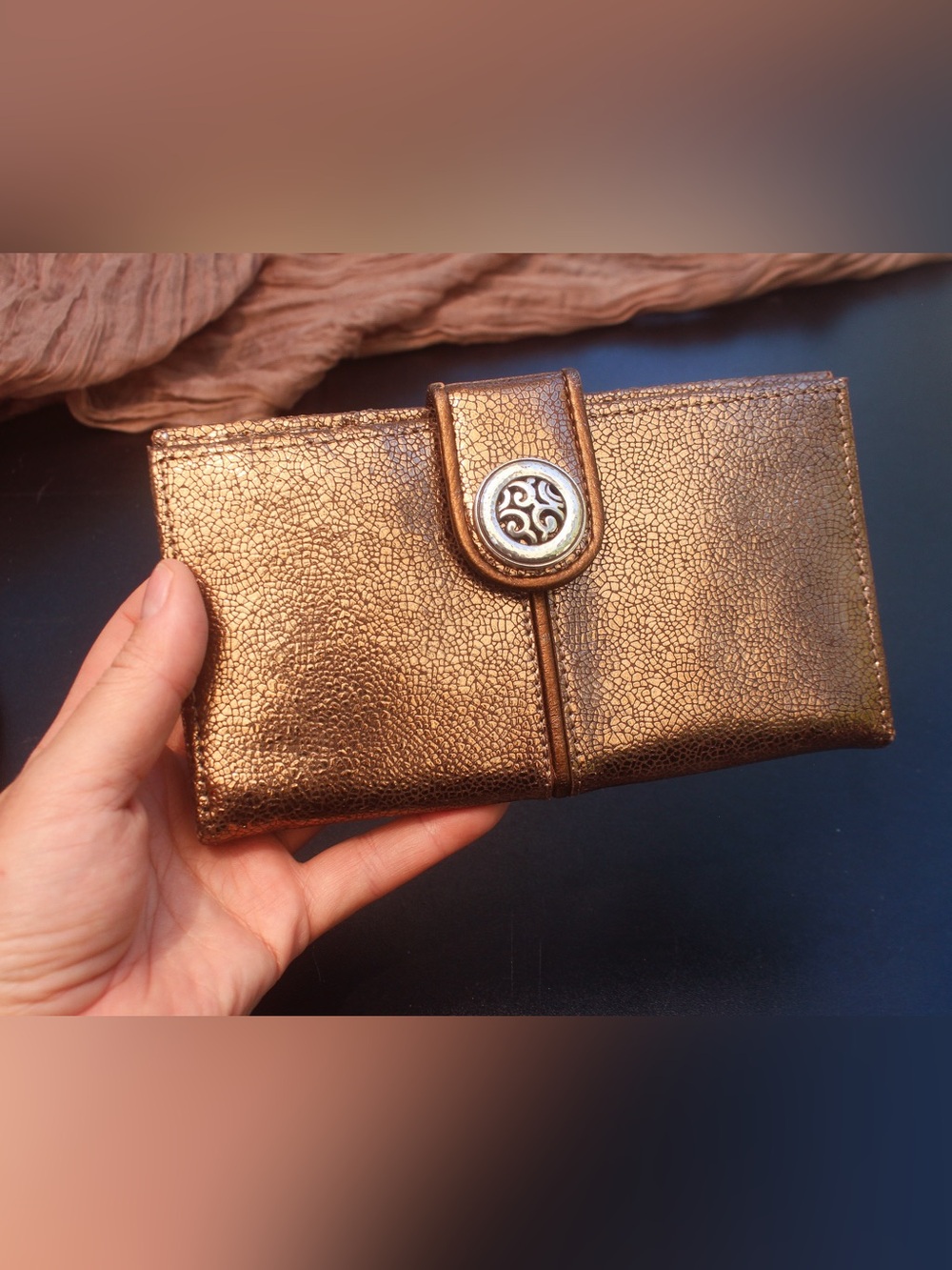 Brighton Metallic Bronze Leather Card Holder Wallet -NWT